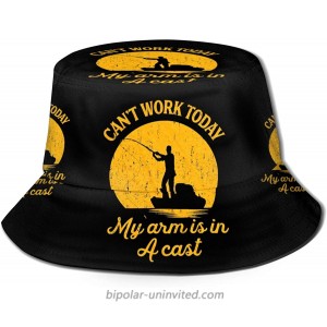 Can't Work Today My Arm is in A Cast Funny Unisex Bucket Hat Sun Beach Summer Cap Travel Outdoor Packable Fisherman Visor Cute at  Women’s Clothing store
