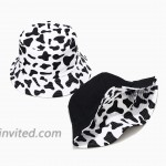 Cow Print Bucket Hat Funny Animal Pattern Fisherman Cap Reversible Packable Sun Hats for Women Men White at Women’s Clothing store