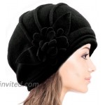 Dahlia Women's Winter Hat - Wool Cloche Bucket Hat Slouch Flower Black at Women’s Clothing store