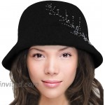 Dahlia Women's Winter Hat - Wool Vintage Cloche Bucket Hat Hand-Beaded Black at Women’s Clothing store