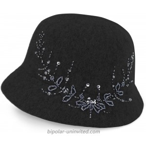 Dahlia Women's Winter Hat - Wool Vintage Cloche Bucket Hat Hand-Beaded Black at  Women’s Clothing store