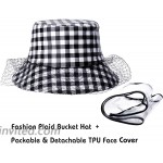 DOCILA Fashion Checks Plaid Print Bucket Rain Hat for Women Outdoor Windproof Fisherman Sun Caps with Detachable Face Cover Checks-Black at Women’s Clothing store