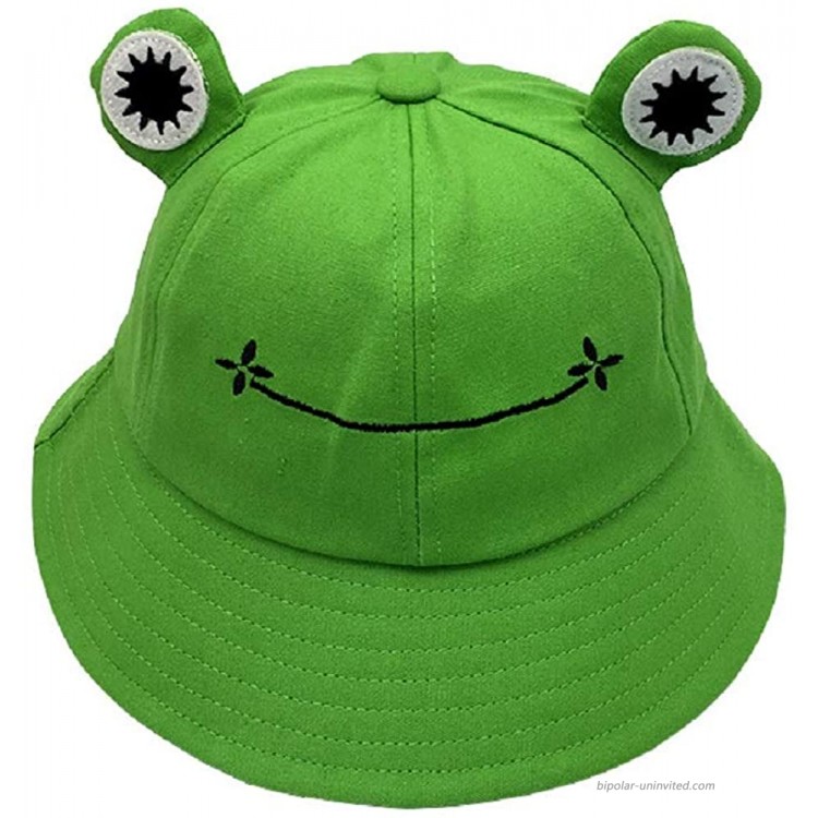 Frog-Hat-Adults Summer Cotton Bucket-Sun-Hat - Packable Wide Brim Funny Fisherman Beach Hat Green Frog M at Women’s Clothing store
