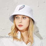 GEMVIE Bucket Hat for Womens Feather Embroidery Cotton Bucket Sun Hat Packable Fisherman Hat for Travel Outdoor White