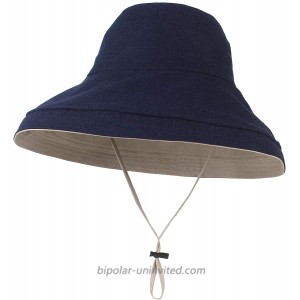 GEMVIE Womens Wide Brim Bucket Hat Reversible Solid Color Beach Sun Hats with Chain Strap Navy at  Women’s Clothing store
