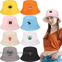 Geyoga 8 Pieces Embroidered Bucket Hat Embroidered Bucket Summer Hat Beach Fisherman Cap for Men Women Teens at  Women’s Clothing store