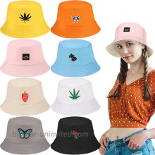 Geyoga 8 Pieces Embroidered Bucket Hat Embroidered Bucket Summer Hat Beach Fisherman Cap for Men Women Teens at  Women’s Clothing store