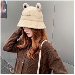 Giovacker Women Girls Winter Warm Faux Fur Plush Bucket Hat Cute Frog Pattern Adjuatable Fisherman Cap Beige at Women’s Clothing store