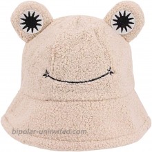 Giovacker Women Girls Winter Warm Faux Fur Plush Bucket Hat Cute Frog Pattern Adjuatable Fisherman Cap Beige at  Women’s Clothing store