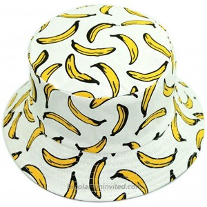 HeiHy Unisex Packable Fruit Printed Bucket Hat Cotton Fishermen Sun Hat Hawaii Hat Cap Outdoor Cap Travel Hat Banana White