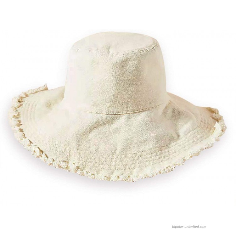 HZEYN Bucket Hats for Women Wide Brim Summer Travel Packable Cotton Bucket Beach Sun Hat UPF 50+ Beige at Women’s Clothing store