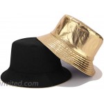 Ibnotuiy Metallic Bucket Hat Fisherman Hat for Unisex Double Sides Available Gold at Women’s Clothing store