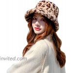 JUMISEE Women Girls Leopard Print Faux Fur Bucket Hat Fuzzy Warm Winter Hat Fisherman Cap Brown at Women’s Clothing store