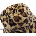 JUMISEE Women Girls Leopard Print Faux Fur Bucket Hat Fuzzy Warm Winter Hat Fisherman Cap Brown at Women’s Clothing store