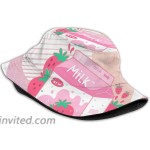 Kawaii Strawberry Milk Shake Unisex Bucket Hat Summer Travel Beach Sun Hats Outdoor Cap at Women’s Clothing store