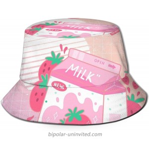 Kawaii Strawberry Milk Shake Unisex Bucket Hat Summer Travel Beach Sun Hats Outdoor Cap at  Women’s Clothing store