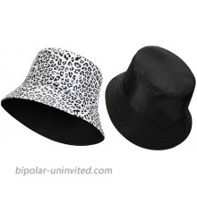 Leather Double Side Wear Leopard Bucket Hats for Women Men Shiny Trendy Black Sun Cap for Teens GirlsWhite Leopard