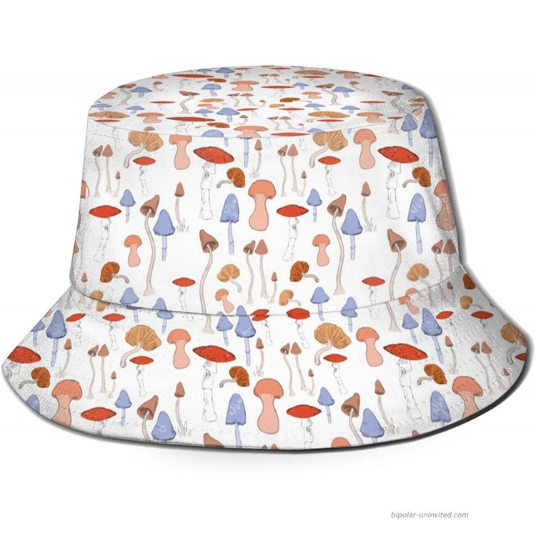 Mushroom Plants Printed Hawaii Fisherman Hats Foldable Portable Sun Hat Bucket Hat Breathable UV&Sunproof Fishing Hat Boonie Cap for Hunting Hiking Camping Beach Travel at Women’s Clothing store