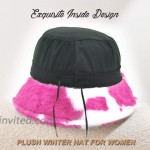 MYMENU Womens Bucket Hat Winter Warm Hats Faux Fur Cloche Hats Fisherman Cap Black B at Women’s Clothing store