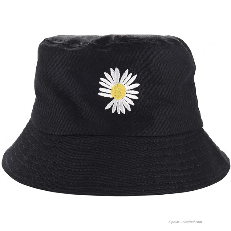 NLCAC Cotton Bucket Hats Floral Embroidery Summer Wide Brim Casual Sun Hat Black at Women’s Clothing store