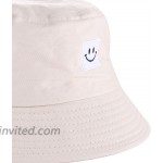 NLCAC Smile Face Bucket Hats for Women Summer Casual Wide Brim Cotton Sun Hats Foldable Outdoor Fisherman Hunting HatBeige at Women’s Clothing store