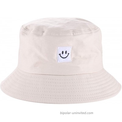 NLCAC Smile Face Bucket Hats for Women Summer Casual Wide Brim Cotton Sun Hats Foldable Outdoor Fisherman Hunting HatBeige at  Women’s Clothing store
