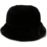 OCTEEN Faux Fur Bucket Hat Winter Fluffy Cap Fuzzy Warm Hat for Women Men Black at Women’s Clothing store