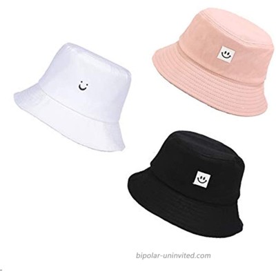OVOY Smiling-Embroidery Bucket-hat Unisex Summer-Outdoors Travel Foldable-Hat 3 Pack at  Women’s Clothing store
