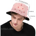 Pink Strawberry Background Unisex Bucket Hat Reversible Fisherman Hat Plant Printed Solid Color Outdoor Sun Hat Packable at Women’s Clothing store