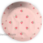 Pink Strawberry Background Unisex Bucket Hat Reversible Fisherman Hat Plant Printed Solid Color Outdoor Sun Hat Packable at Women’s Clothing store