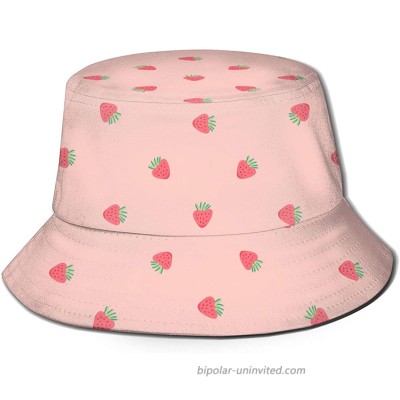 Pink Strawberry Background Unisex Bucket Hat Reversible Fisherman Hat Plant Printed Solid Color Outdoor Sun Hat Packable at  Women’s Clothing store