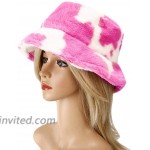 PURFANREE Women's Milk Cow Print Faux Fur Bucket Hat Fluffy Winter Warmer Fisherman Cap at Women’s Clothing store