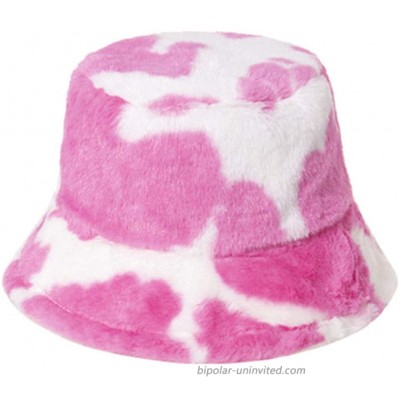 PURFANREE Women's Milk Cow Print Faux Fur Bucket Hat Fluffy Winter Warmer Fisherman Cap at  Women’s Clothing store