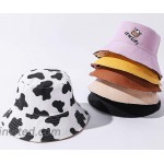 Reversible Cow Print Bucket Sun Hats Summer Beach UV Protection Cowgirl Women Pink at Women’s Clothing store