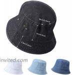 SATINIOR 4 Pieces Bucket Hat Denim Packable Travel Hat Washed Beach Fishing Hat for Men Women Kids Black White Dark Blue Light Blue 58 cm at Women’s Clothing store