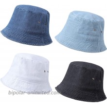 SATINIOR 4 Pieces Bucket Hat Denim Packable Travel Hat Washed Beach Fishing Hat for Men Women Kids Black White Dark Blue Light Blue 60 cm at  Women’s Clothing store