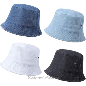 SATINIOR 4 Pieces Bucket Hat Denim Packable Travel Hat Washed Beach Fishing Hat for Men Women Kids Black White Dark Blue Light Blue 60 cm at  Women’s Clothing store