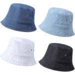 SATINIOR 4 Pieces Bucket Hat Denim Packable Travel Hat Washed Beach Fishing Hat for Men Women Kids Black White Dark Blue Light Blue 58 cm at Women’s Clothing store