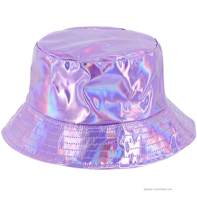 Surkat Unisex Fashion Hologram Climbing Bucket Hat Waterproof Fisherman Cap Travel SunhatPurple at Women’s Clothing store