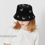 Taidor Cotton Bucket Hat Double-Sided Pattern Beach Hat Fisherman Cap Butterfly Black