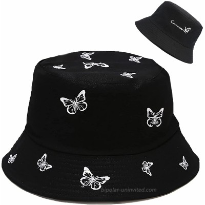 Taidor Cotton Bucket Hat Double-Sided Pattern Beach Hat Fisherman Cap Butterfly Black