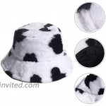 TENDYCOCO Bucket Hat Cow Pattern Faux Fur Fisherman Hat Packable Fluffy Hat Winter Hats for Men Women at Women’s Clothing store