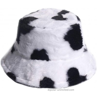 TENDYCOCO Bucket Hat Cow Pattern Faux Fur Fisherman Hat Packable Fluffy Hat Winter Hats for Men Women at  Women’s Clothing store