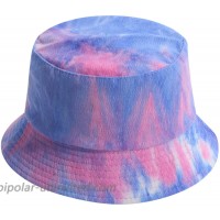 Tie-Dyed Fisherman Cap Unisex Packable Summer Travel Beach Outdoor Sun Hat Blue Pink
