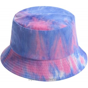 Tie-Dyed Fisherman Cap Unisex Packable Summer Travel Beach Outdoor Sun Hat Blue Pink