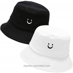 Umeepar 2 Pack Smiling Face Bucket Hat Cotton Fishing Hat Packable Foldable Beach Sun Hat for Womens Men Black +White at  Women’s Clothing store