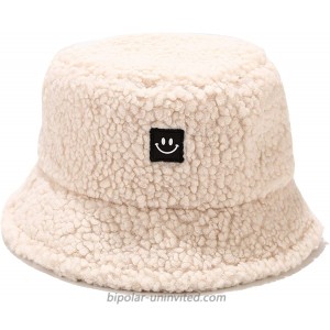 Umeepar Winter Faux Shearling Shaggy Bucket Hat Warm Fishing Cap for Womens Smile Face Beige at  Women’s Clothing store