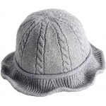 Vpang Winter Knitted Wool Hat Women Bucket Hat Foldable Bow Warm Soft Cloche Cap Light Gray at Women’s Clothing store