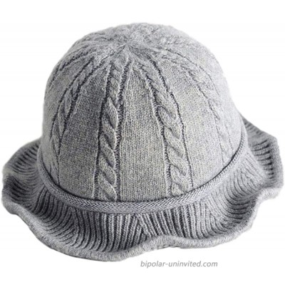 Vpang Winter Knitted Wool Hat Women Bucket Hat Foldable Bow Warm Soft Cloche Cap Light Gray at  Women’s Clothing store