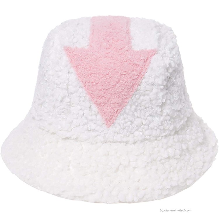 Winter Warm Bucket Hat Fuzzy Arrow Plush Bucket Hats for Men Women Girls Boys Unisex One Size Fits All Pink at Women’s Clothing store